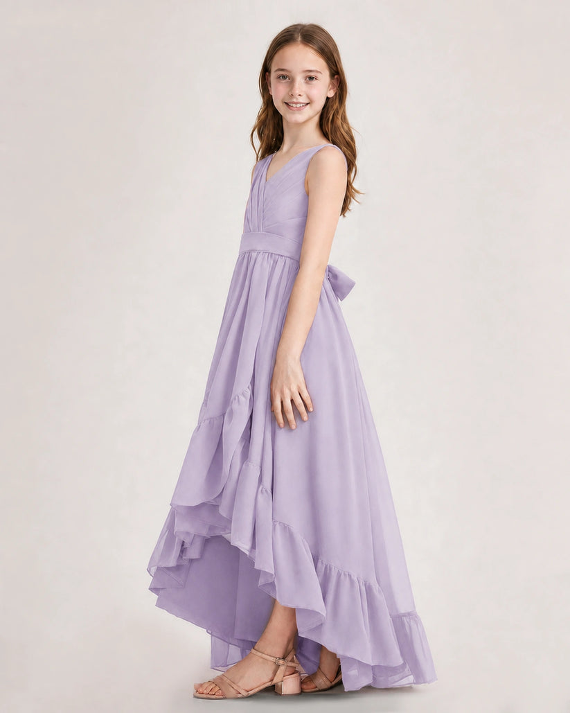 Lavender Chiffon A-line Junior Bridesmaid Dress Side View