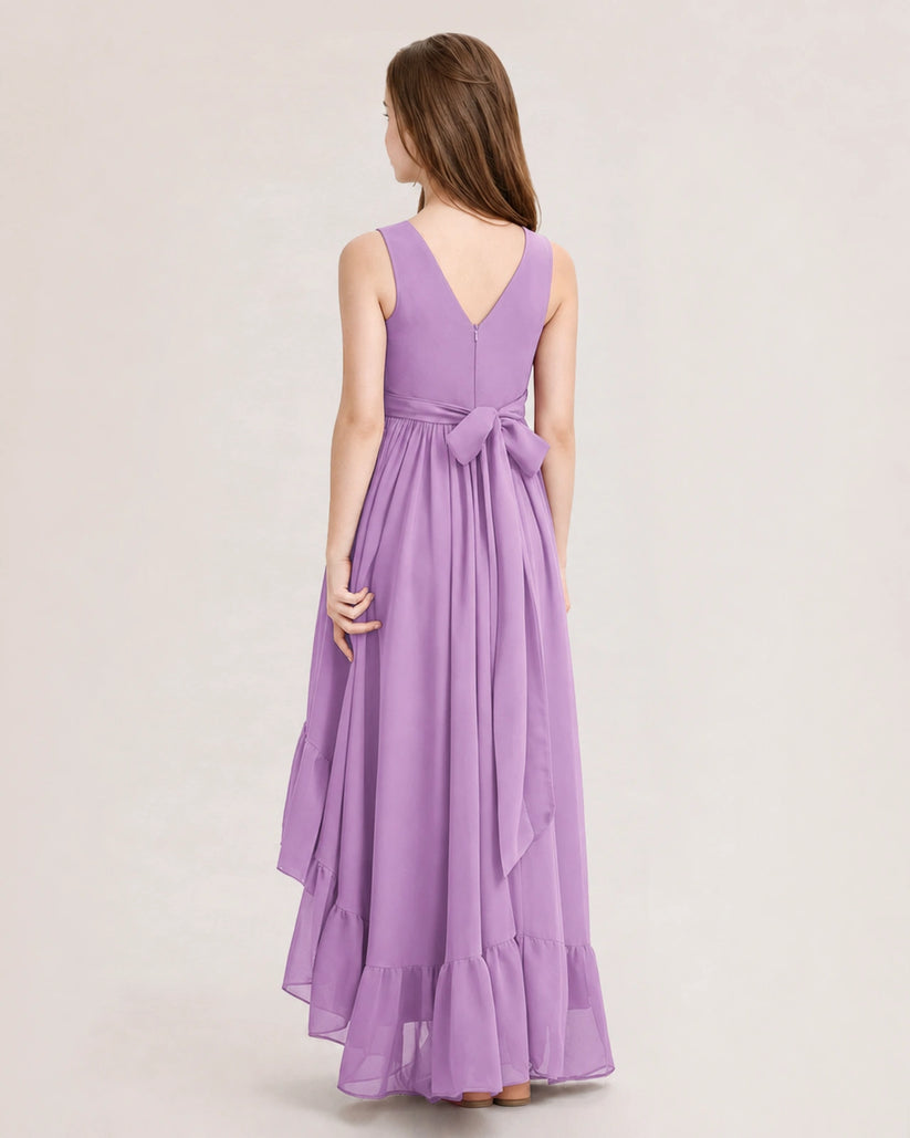 Lilac Chiffon A-line Junior Bridesmaid Dress Back View