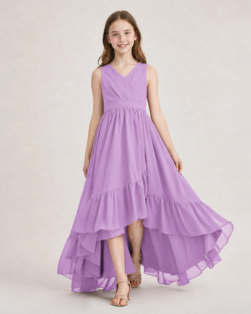 Lilac Chiffon A-line Junior Bridesmaid Dress Front View