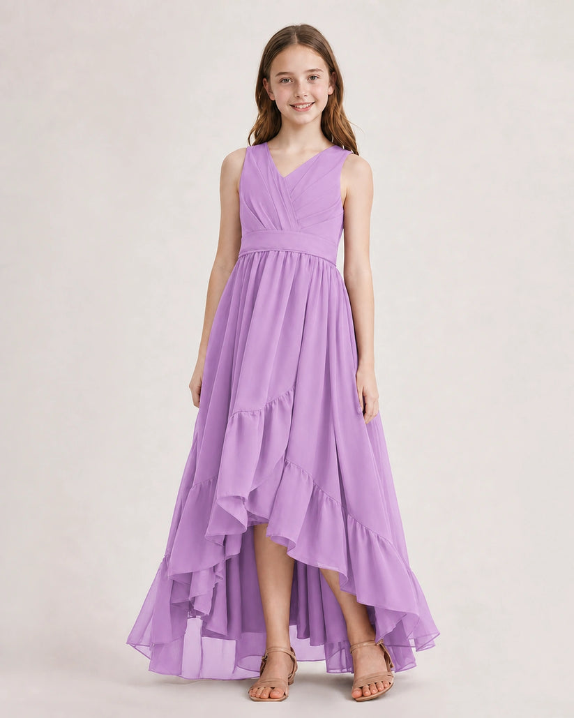 Lilac Chiffon A-line Junior Bridesmaid Dress Front View