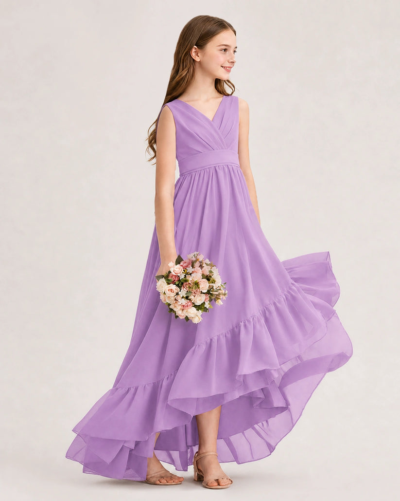 Lilac Chiffon A-line Junior Bridesmaid Dress Side View
