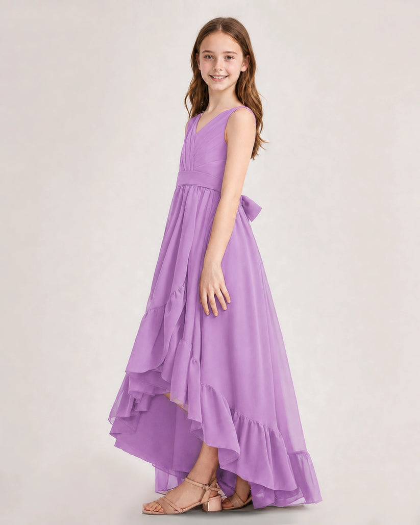Lilac Chiffon A-line Junior Bridesmaid Dress Side View