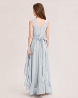Mist Chiffon A-line Junior Bridesmaid Dress Back View