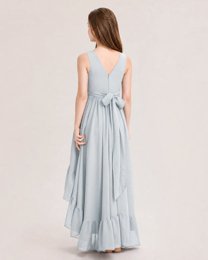 Dideyttawl Burgundy Junior Bridesmaid Dress | Sleeveless High Low Chiffon Formal Gown