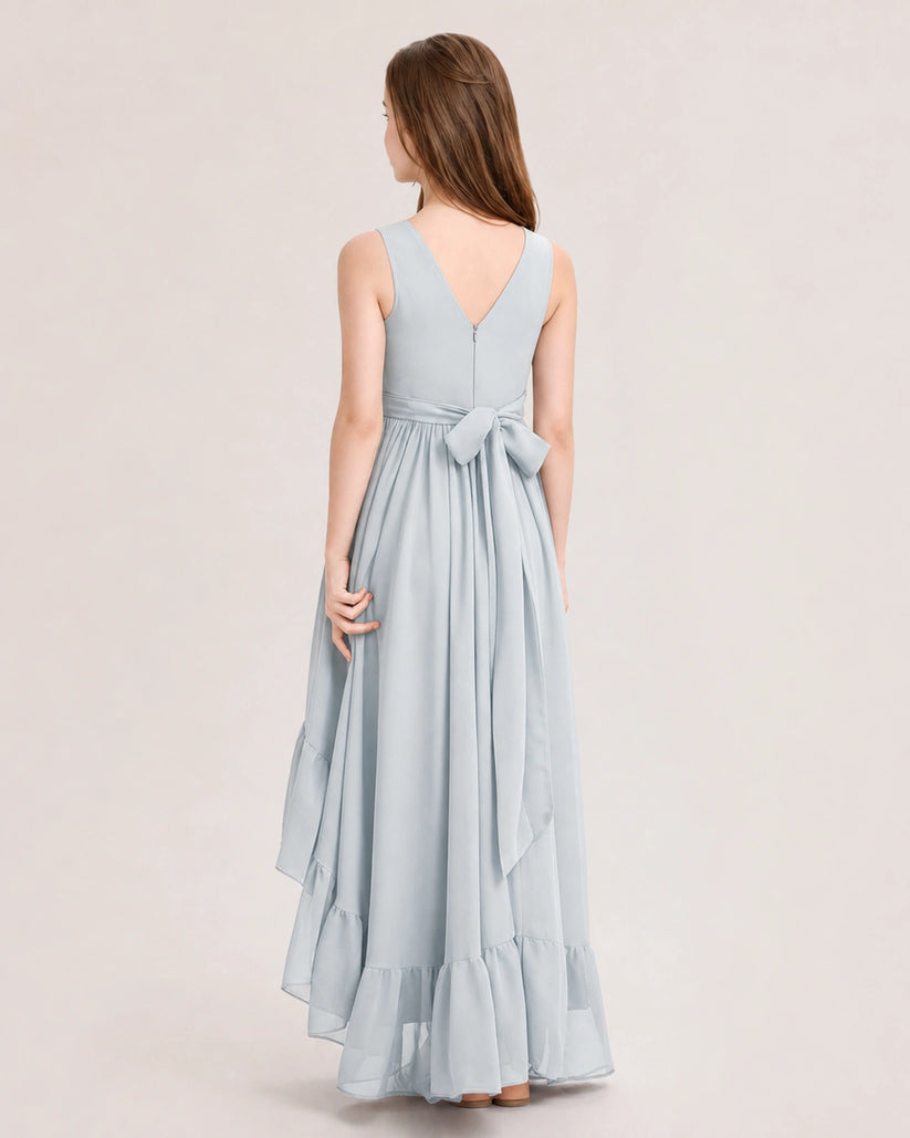 Mist Chiffon A-line Junior Bridesmaid Dress Back View