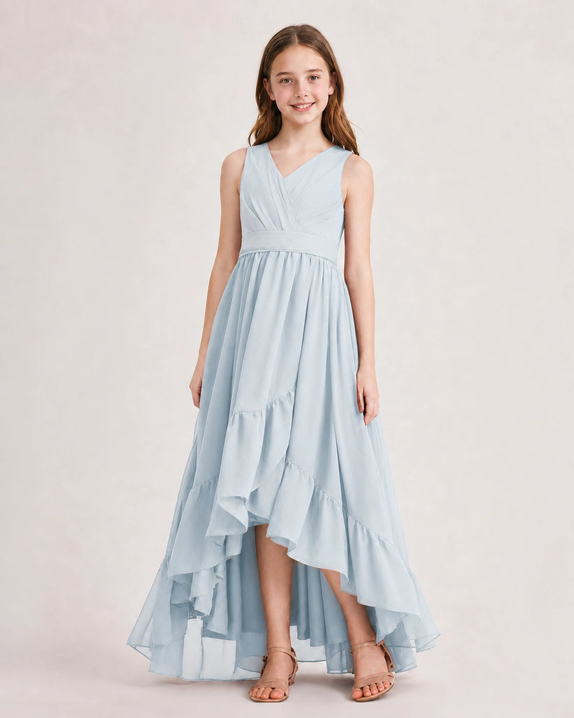 Mist Chiffon A-line Junior Bridesmaid Dress Front View