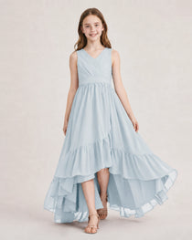 Dideyttawl Burgundy Junior Bridesmaid Dress Sleeveless High Low Chiffon Formal Gown