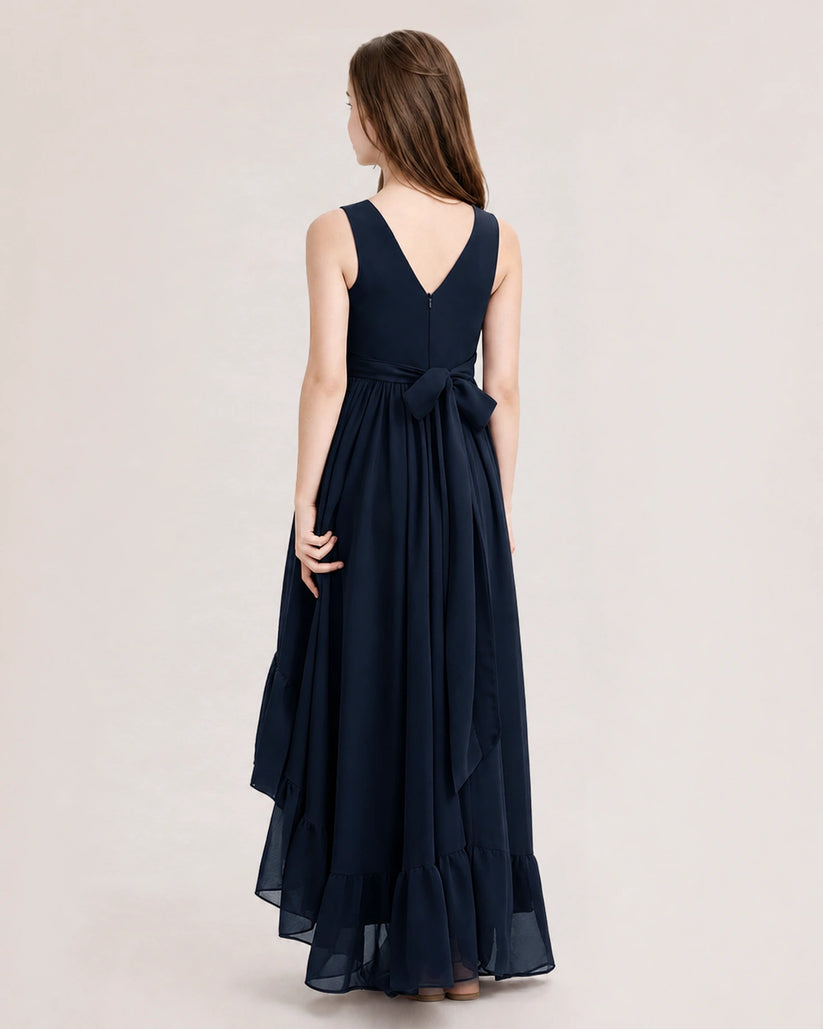 Navy Blue Chiffon A-line Junior Bridesmaid Dress Back View