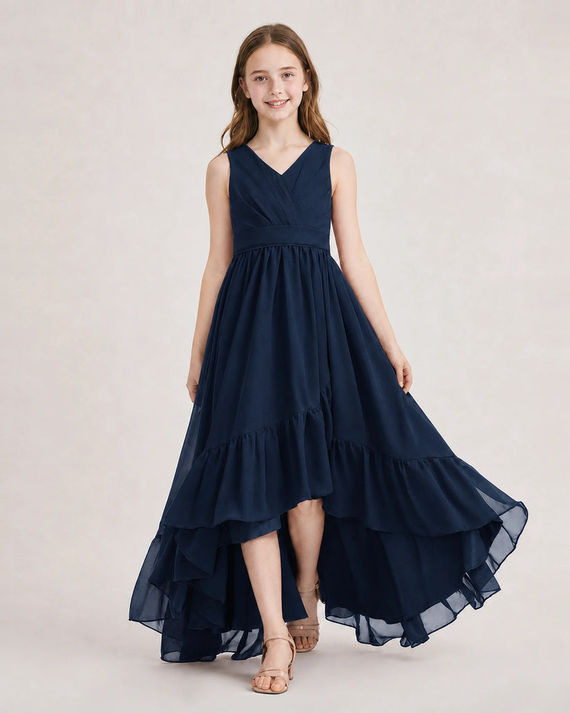 Navy Blue Chiffon A-line Junior Bridesmaid Dress Front View