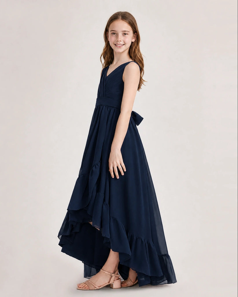 Navy Blue Chiffon A-line Junior Bridesmaid Dress Side View
