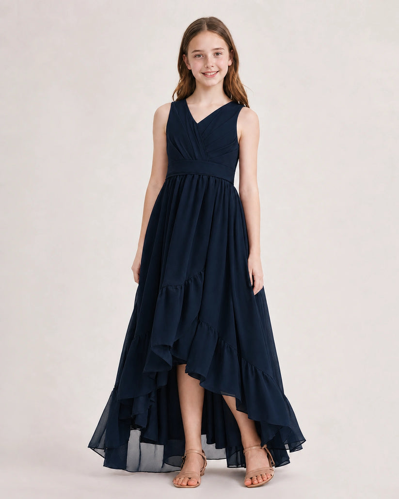 Navy Blue Chiffon A-line Junior Bridesmaid Dress Front View