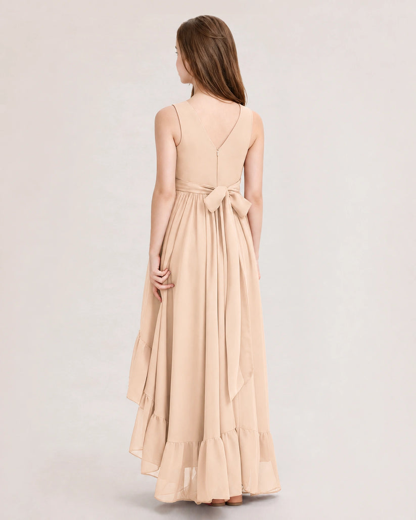 Peach Chiffon A-line Junior Bridesmaid Dress Back View