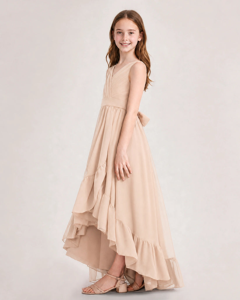 Peach Chiffon A-line Junior Bridesmaid Dress Side View