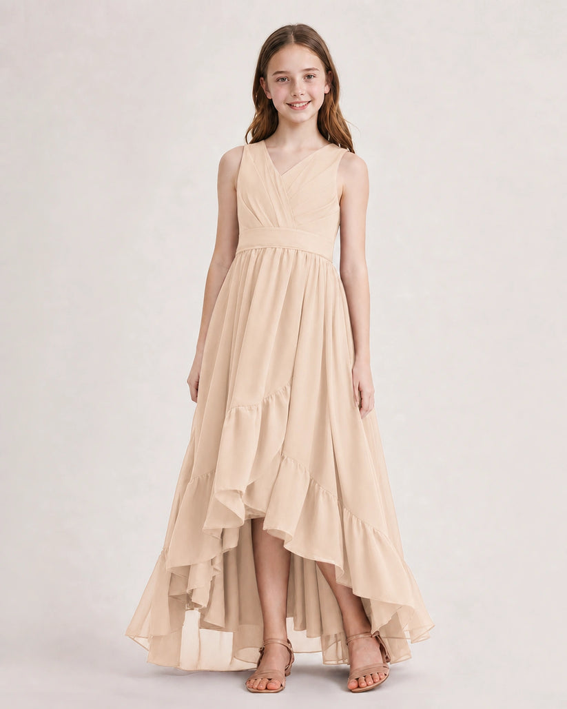 Peach Chiffon A-line Junior Bridesmaid Dress Front View