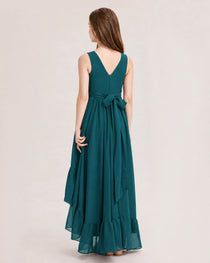 Dideyttawl Burgundy Junior Bridesmaid Dress Sleeveless High Low Chiffon Formal Gown