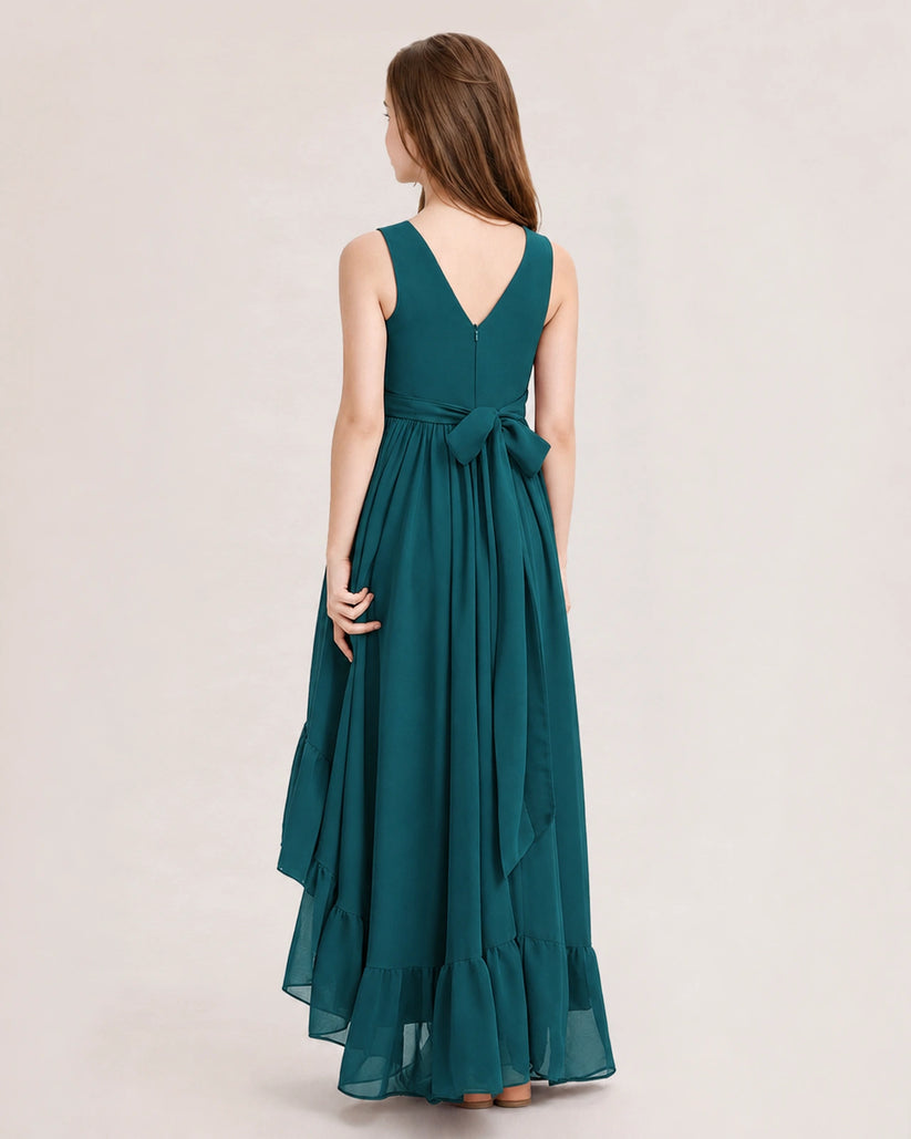 Peacock Chiffon A-line Junior Bridesmaid Dress Back View