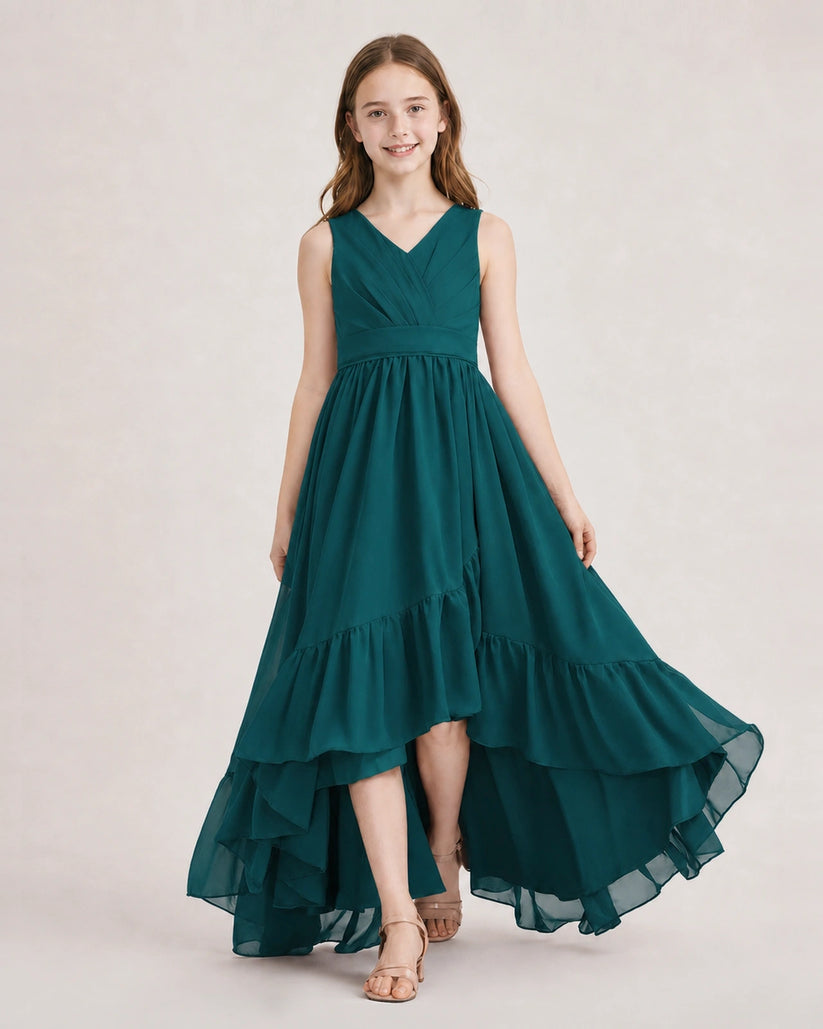 Peacock Chiffon A-line Junior Bridesmaid Dress Front View