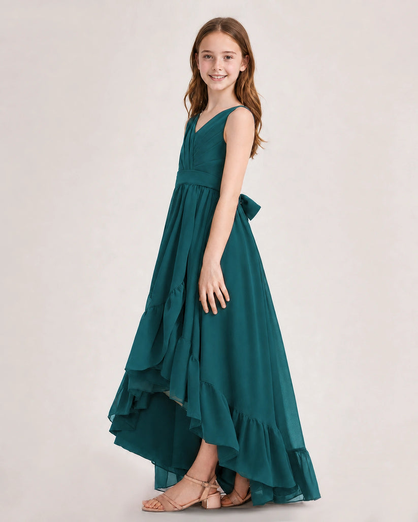 Peacock Chiffon A-line Junior Bridesmaid Dress Side View