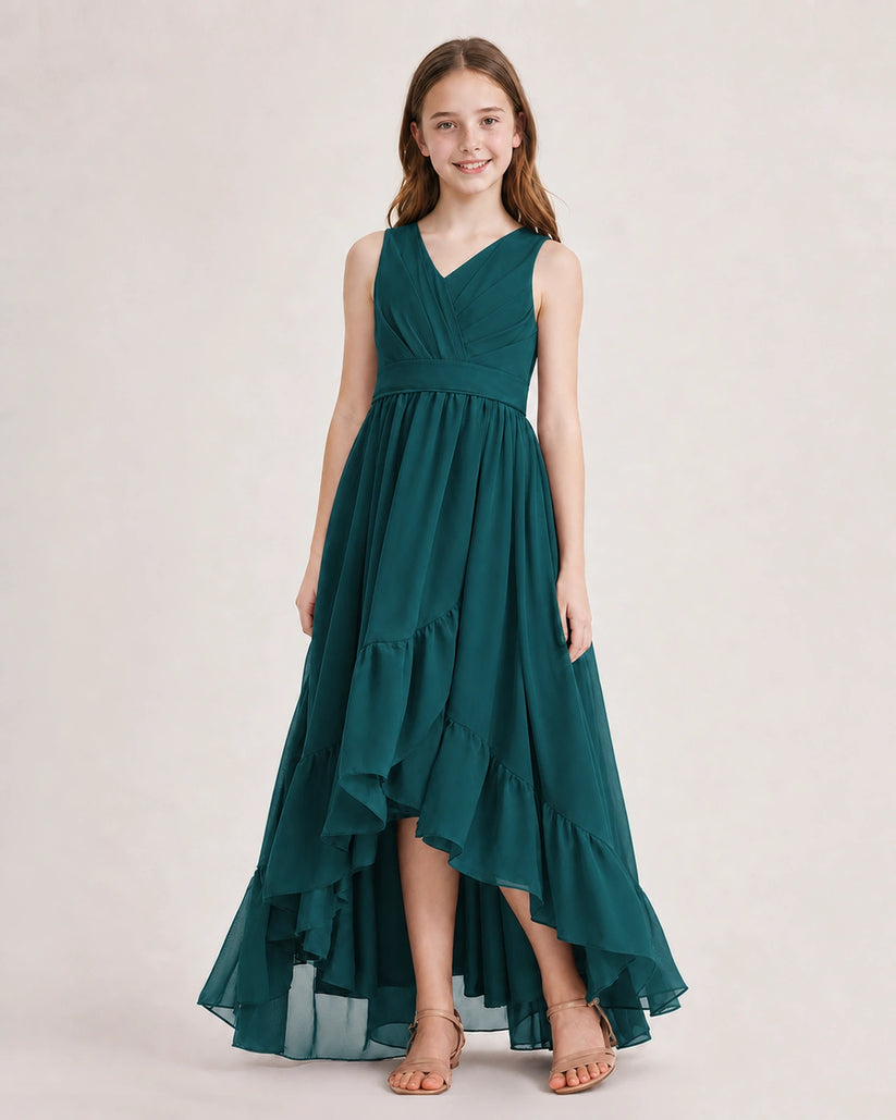 Peacock Chiffon A-line Junior Bridesmaid Dress Front View