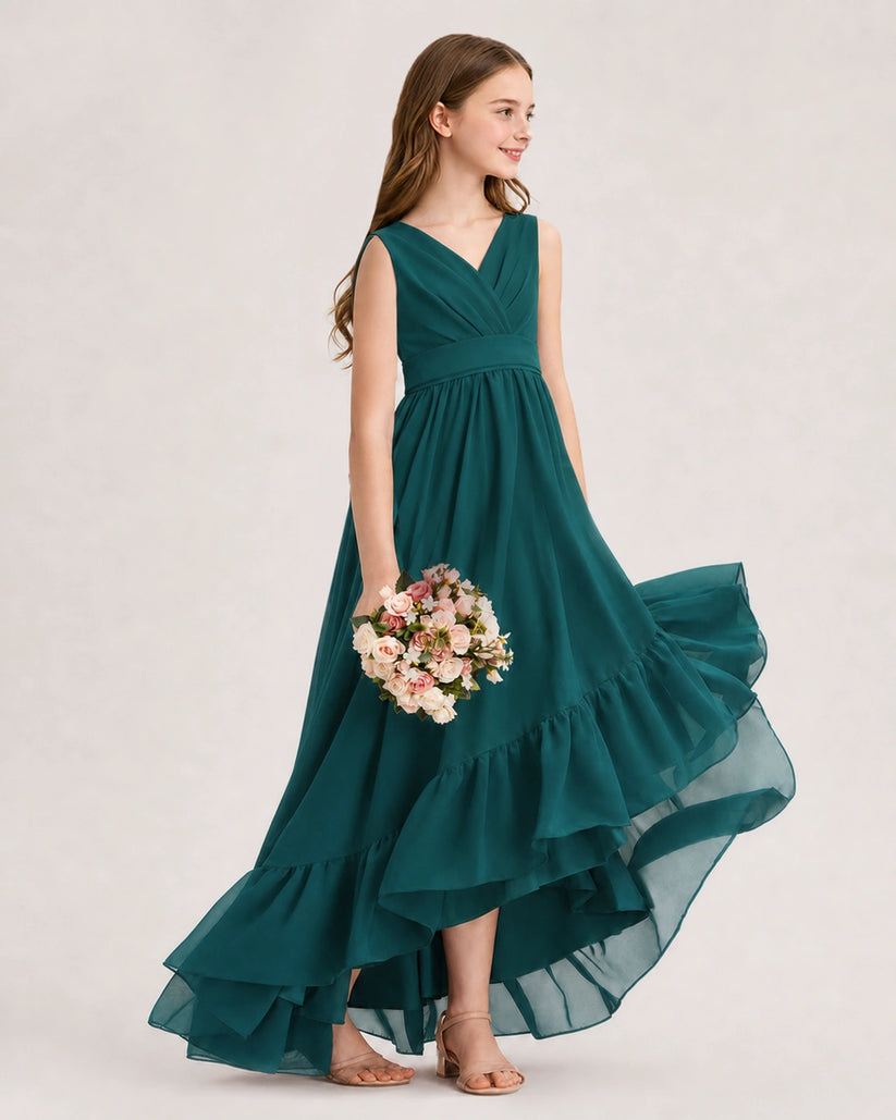 Peacock Chiffon A-line Junior Bridesmaid Dress Side View