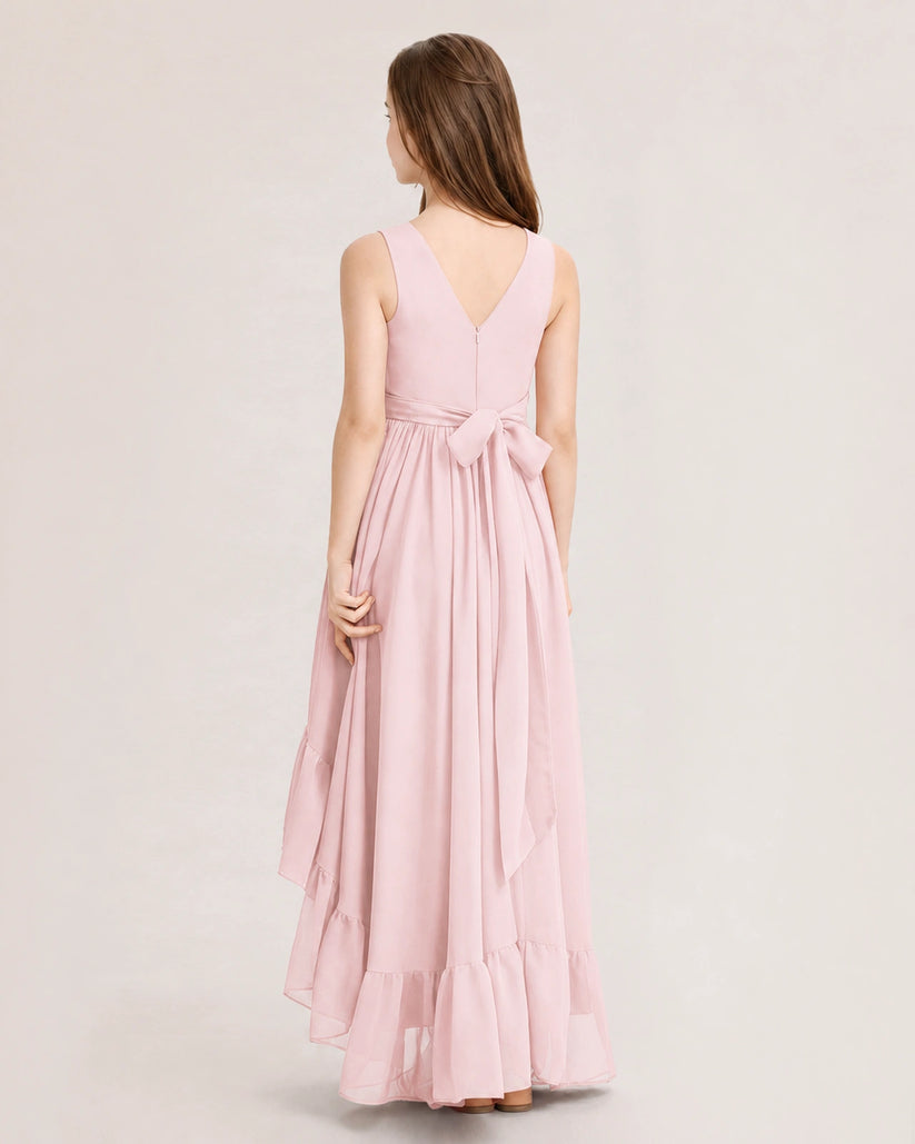 Pink Chiffon A-line Junior Bridesmaid Dress Back View
