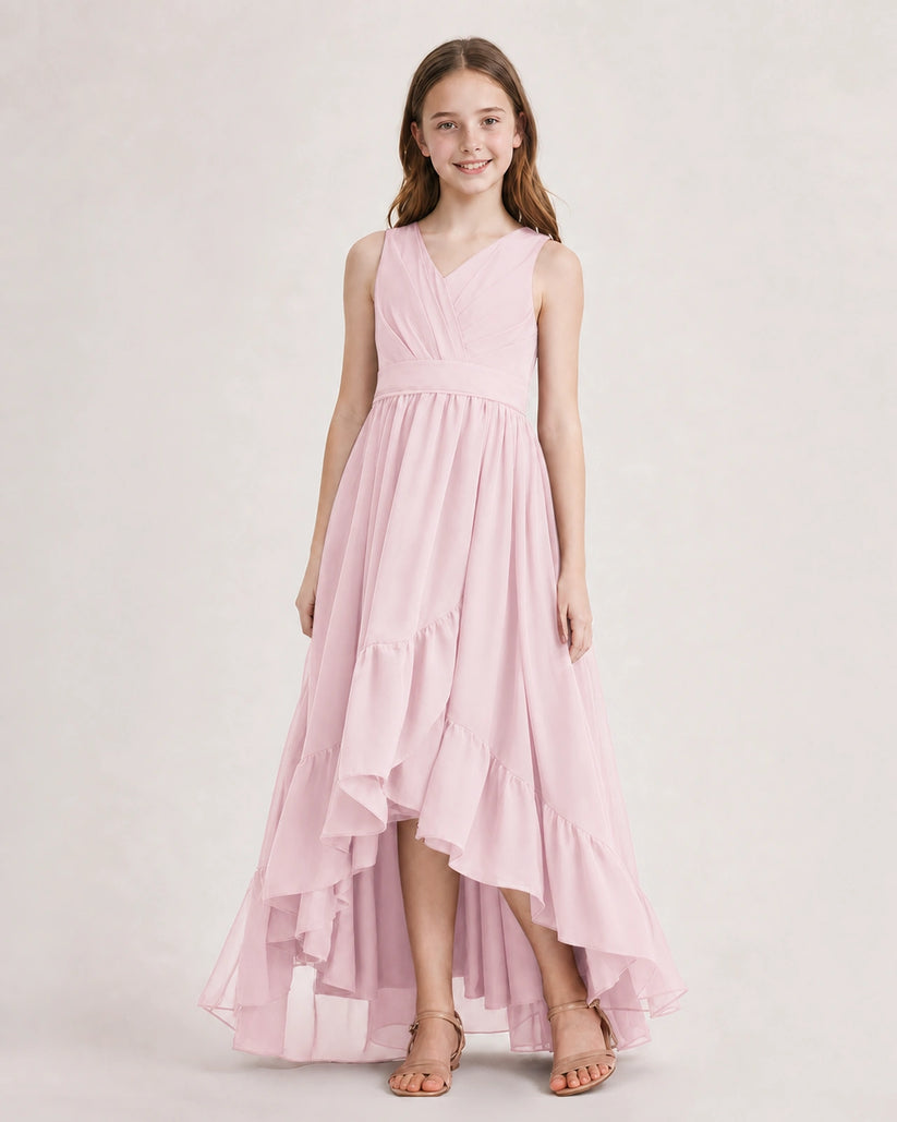 Pink Chiffon A-line Junior Bridesmaid Dress Front View