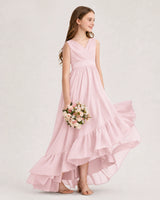 Pink Chiffon A-line Junior Bridesmaid Dress Side View