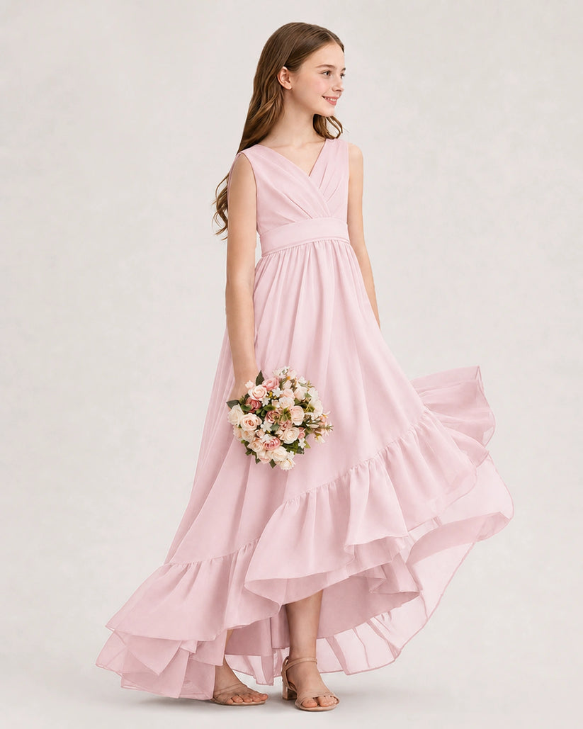 Pink Chiffon A-line Junior Bridesmaid Dress Side View