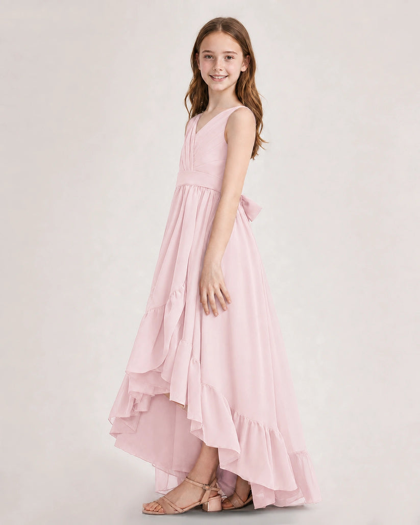 Pink Chiffon A-line Junior Bridesmaid Dress Side View