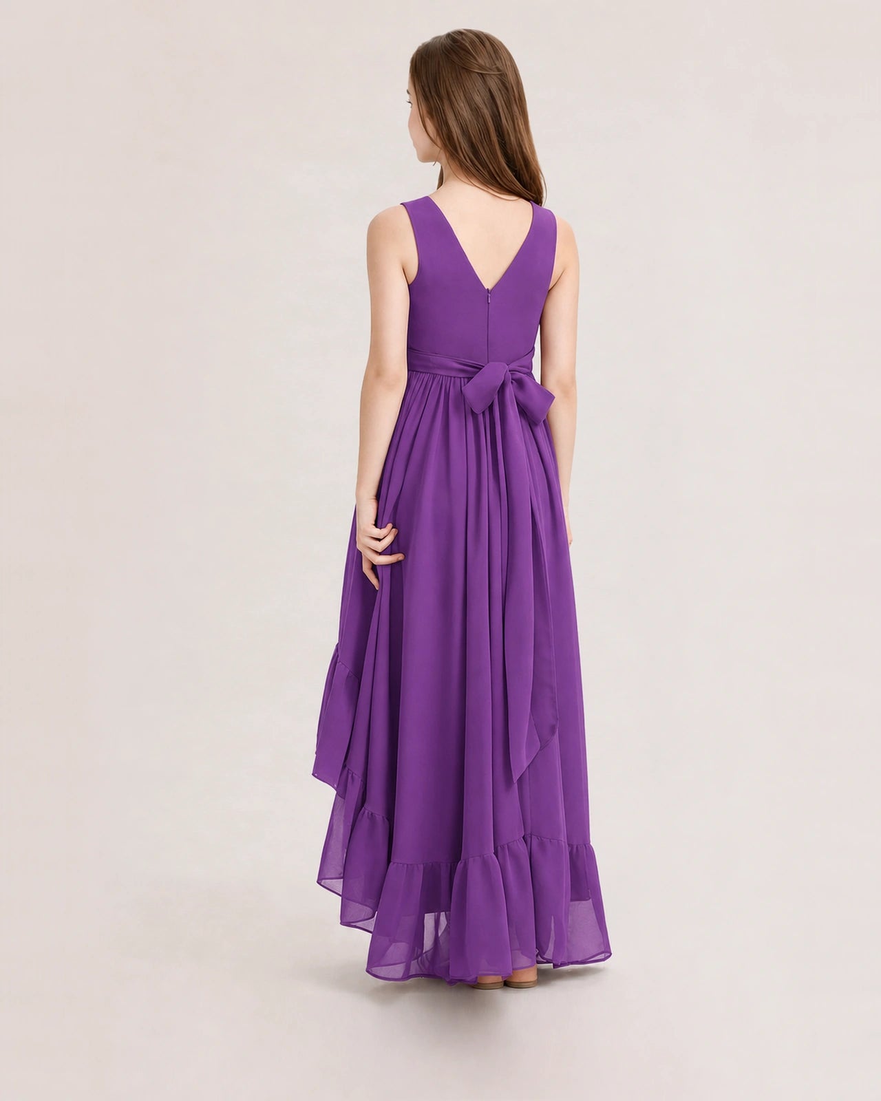 Dideyttawl Burgundy Junior Bridesmaid Dress | Sleeveless High Low Chiffon Formal Gown