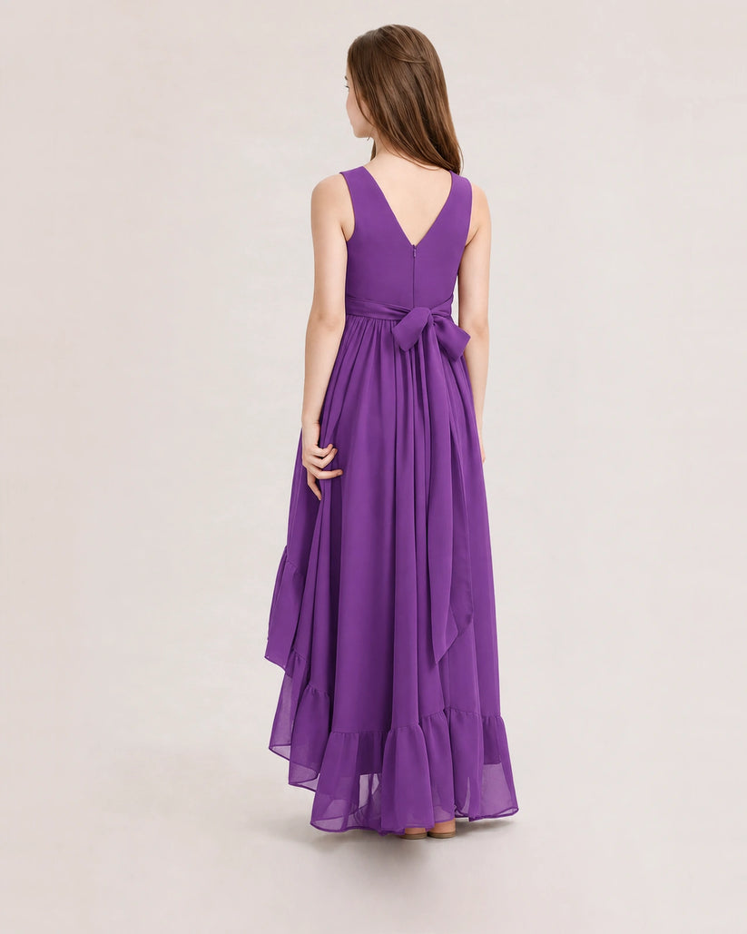 Purple Chiffon A-line Junior Bridesmaid Dress Back View