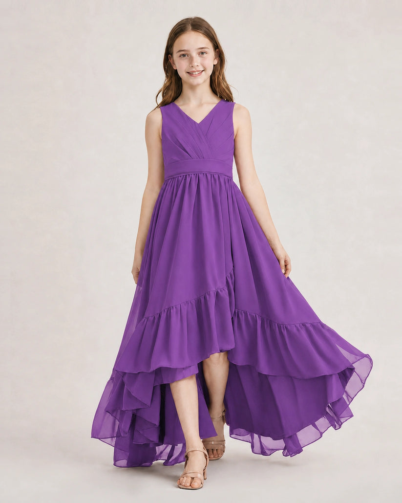 Purple Chiffon A-line Junior Bridesmaid Dress Front View