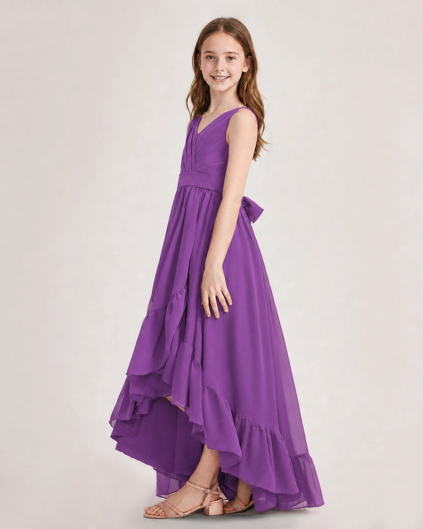 Purple Chiffon A-line Junior Bridesmaid Dress Side View