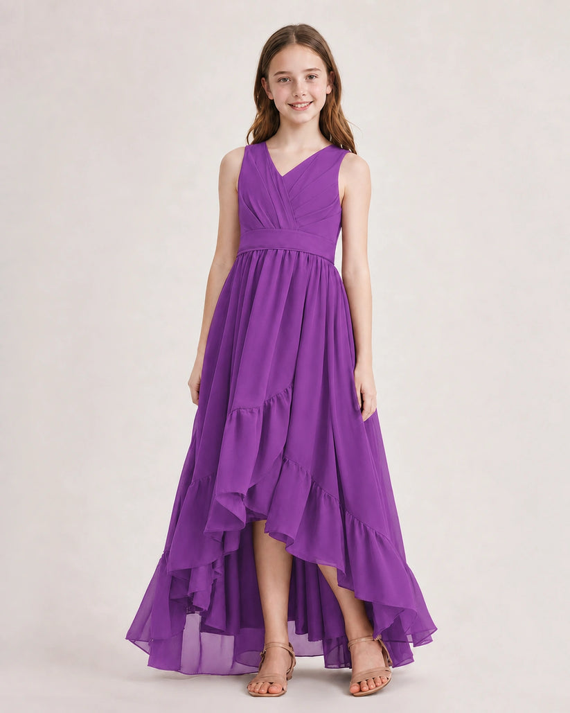 Purple Chiffon A-line Junior Bridesmaid Dress Front View