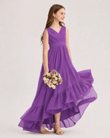 Purple Chiffon A-line Junior Bridesmaid Dress Side View