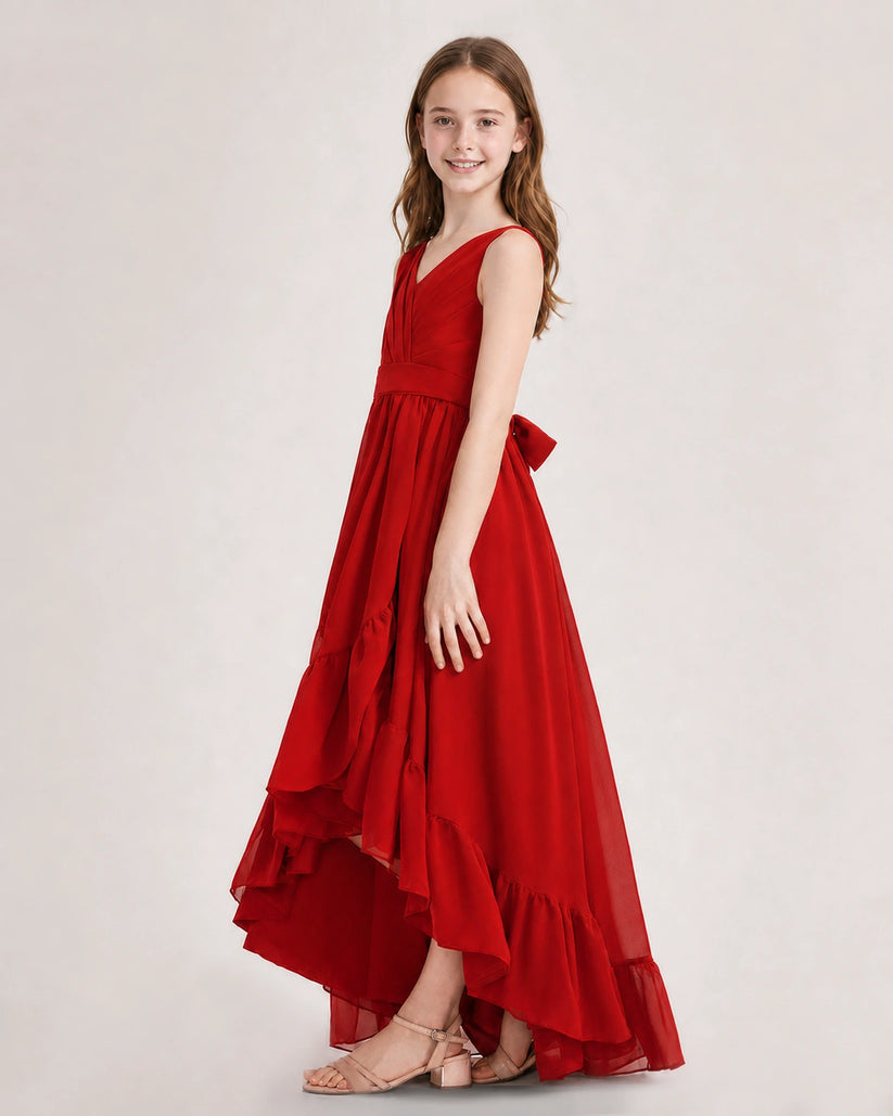 Red Chiffon A-line Junior Bridesmaid Dress Side View