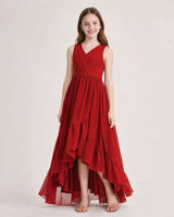Red Chiffon A-line Junior Bridesmaid Dress Front View