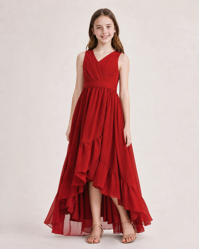 Red Chiffon A-line Junior Bridesmaid Dress Front View