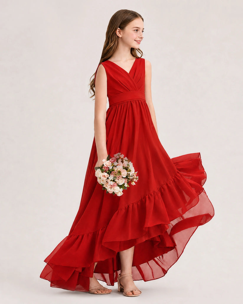 Red Chiffon A-line Junior Bridesmaid Dress Side View