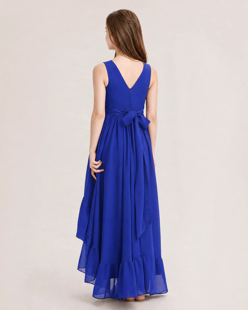 Royal Blue Chiffon A-line Junior Bridesmaid Dress Back View