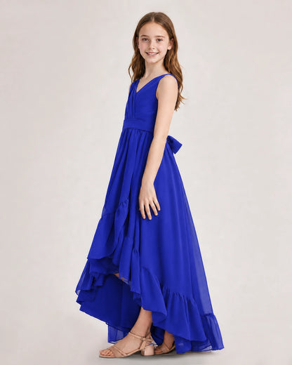 Dideyttawl Burgundy Junior Bridesmaid Dress | Sleeveless High Low Chiffon Formal Gown