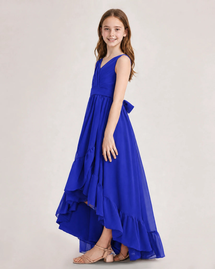 Royal Blue Chiffon A-line Junior Bridesmaid Dress Side View