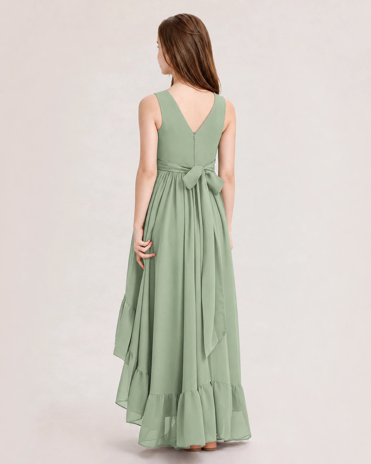 Dideyttawl Burgundy Junior Bridesmaid Dress | Sleeveless High Low Chiffon Formal Gown