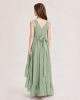 Sage Green Chiffon A-line Junior Bridesmaid Dress Back View