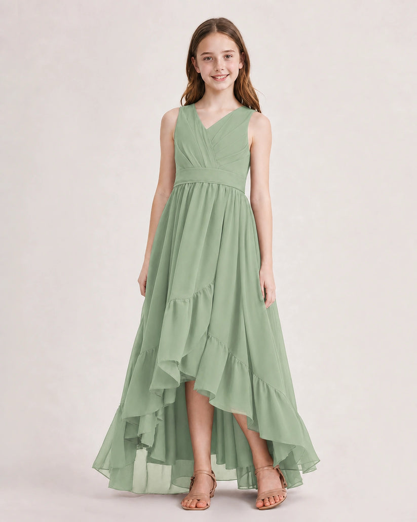 Sage Green Chiffon A-line Junior Bridesmaid Dress Front View