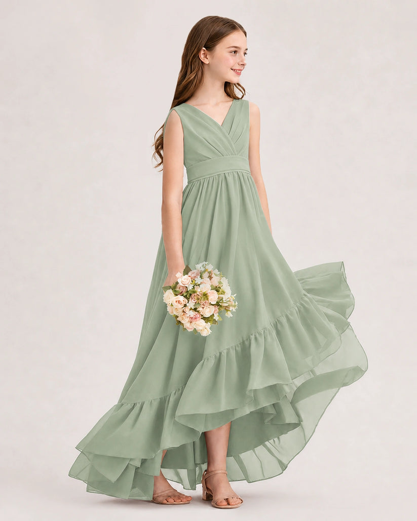 Sage Green Chiffon A-line Junior Bridesmaid Dress Side View