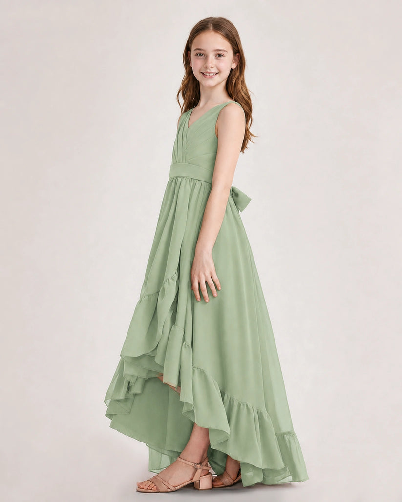 Sage Green Chiffon A-line Junior Bridesmaid Dress Side View