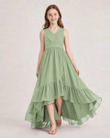 Sage Green Chiffon A-line Junior Bridesmaid Dress Front View