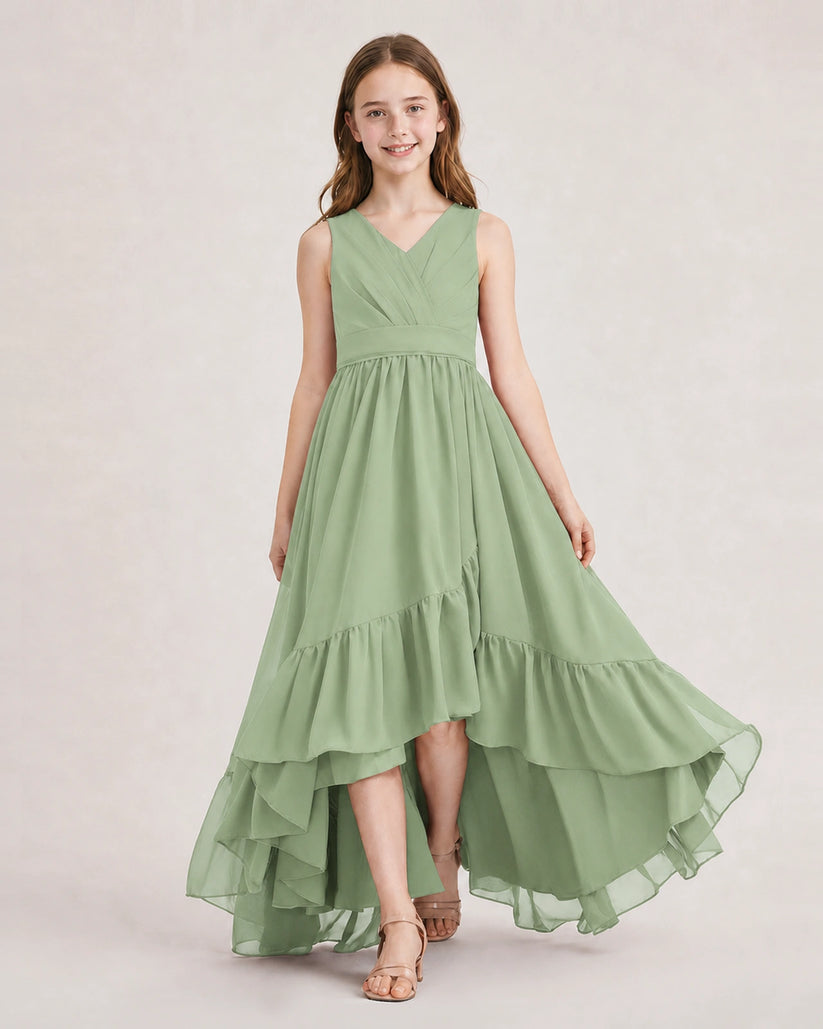 Sage Green Chiffon A-line Junior Bridesmaid Dress Front View
