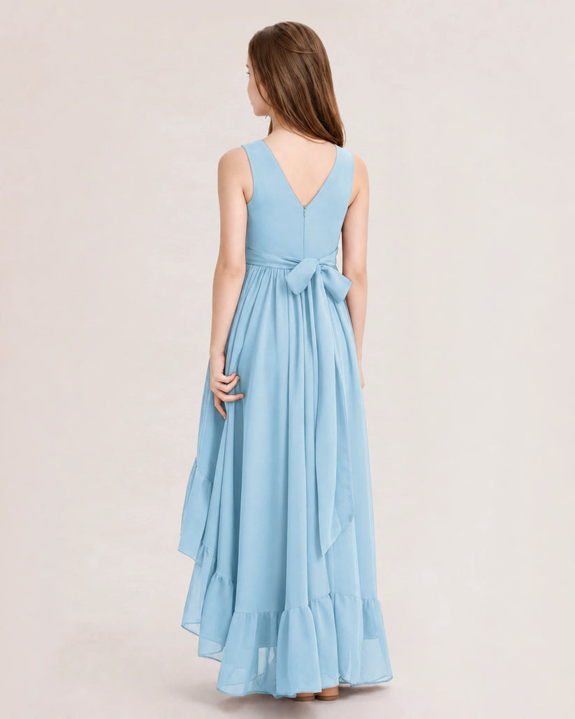 Sky Blue Chiffon A-line Junior Bridesmaid Dress Back View